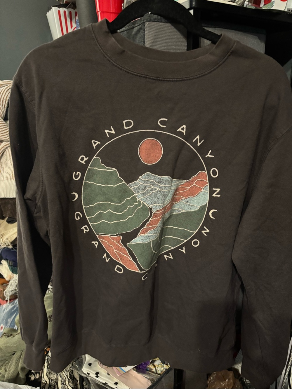 Altar'd State Black Crewneck with Multicolor Grand Canyon Graphic